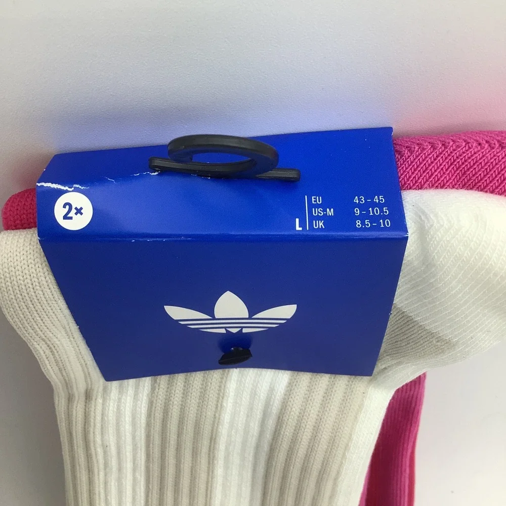 Adidas Originals Striped Crew Socks 2 Pack Pink White Trefoil JW2987 Mens Size L